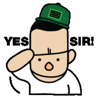 a cartoon drawing of a man wearing a green hat and saying yes sir