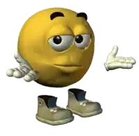 a cartoon smiley face with arms and legs wearing shoes .