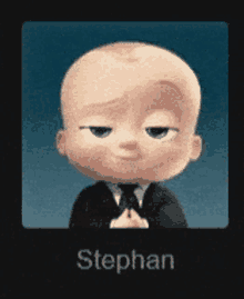 a picture of a baby in a suit and tie with the name stephan