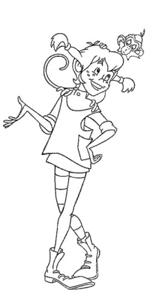 a black and white drawing of a cartoon girl with a monkey on her head .