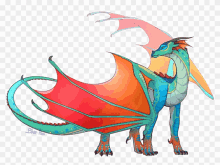 a drawing of a colorful dragon with the name blue-fish below it