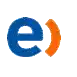 a blue and orange letter e with a white circle around it .