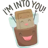 a cartoon illustration of a bag of coffee with a face and the words i 'm into you