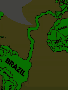 a green map of the world with the country of brazil highlighted