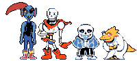 a pixel art of undertale characters including papyrus , sans and alphys