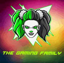 a logo for the gaming family shows a woman with green and black hair