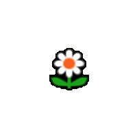 a pixel art of a white flower with an orange center