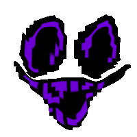 a purple and black pixelated face with a smile on it