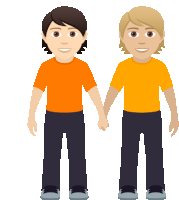 a cartoon illustration of two men holding hands and smiling