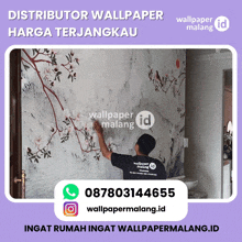 a man in a black shirt that says wallpaper id paints a wall