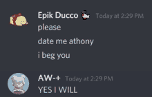 a screenshot of a discord conversation between epic ducco and aw-plus