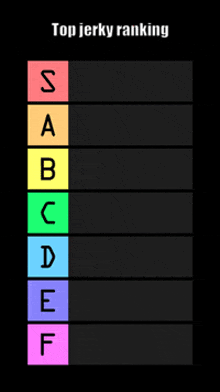 a tier list shows the top jerky ranks from s to f