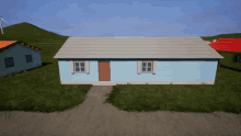 a blue house with a gray roof is in a video game