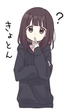 a cartoon girl in a black hoodie is thinking about something .