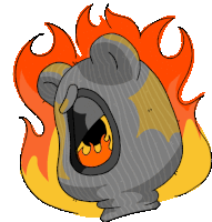 a cartoon of a bear with flames around it