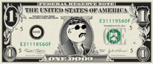 a one dollar bill from the united states of america with a peace sign on it