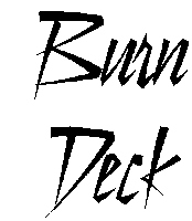 a black and white logo for burn deck is shown