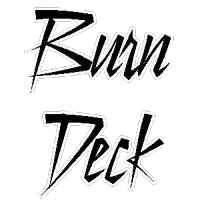 a black and white logo for burn deck is shown