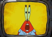 a cartoon character from spongebob squarepants is looking at something with his mouth wide open