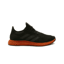 a pair of black and orange adidas running shoes on a white background