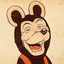 a drawing of mickey mouse making a funny face with his mouth open .