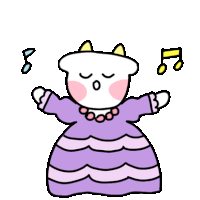 a cartoon drawing of a cow wearing a purple dress and a necklace .