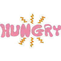 the word hungry is in pink and orange letters