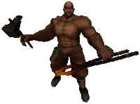 a muscular man is holding a hammer and tongs