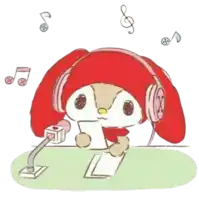 a drawing of a bunny wearing headphones and a microphone