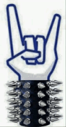 a drawing of a hand making a horns up sign with spikes on it