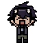 a pixel art drawing of a person with a skull on their head .