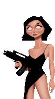 a cartoon woman in a black dress holding a gun