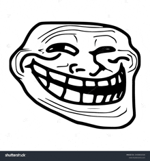 a black and white drawing of a troll face on a white background .