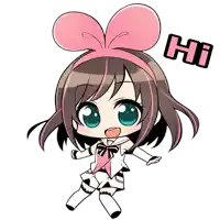 a cartoon girl with a pink bow on her head and the word hi above her