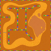 a map of a race track with a few lines and a small island in the middle