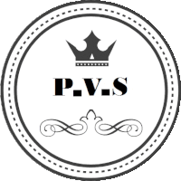 a black and white circle with a crown and the words p_v_s on it .