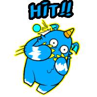 a cartoon drawing of a blue monster with the words hit !! above him