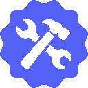 a wrench and hammer are shown on a blue background .