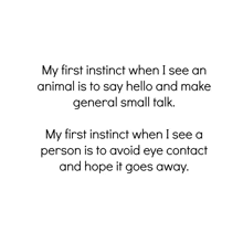 my first instinct when i see an animal is to say hello and make general small talk ..