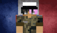 a pixel art of a person in a military uniform with a french flag in the background