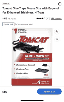 tomcat glue traps mouse size with eugenol for enhanced stickiness contains 4 traps