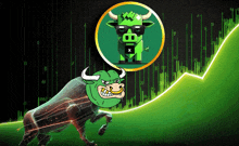 a green bull with the number 18 on its head is standing in front of a green graph