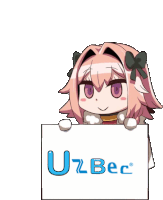 a girl holding a sign that says uzbec on it