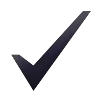 a black check mark with a white background