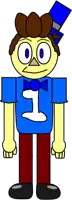 a cartoon character is wearing a blue shirt and a blue top hat .