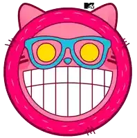 a cartoon cat with glasses and a mtv logo