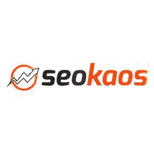 the logo for seokaos is orange and black with an arrow .