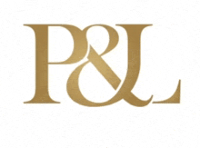 a gold p & l logo with a white background