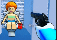 a cartoon girl is sitting on a toilet with a bag of doritos in her hand