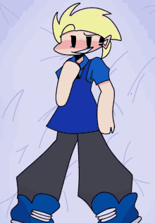 a drawing of a boy with blonde hair wearing a blue shirt